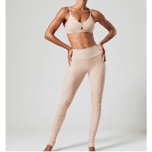 ALO Yoga Goddess Ribbed Knit Ruched Rose Leggings